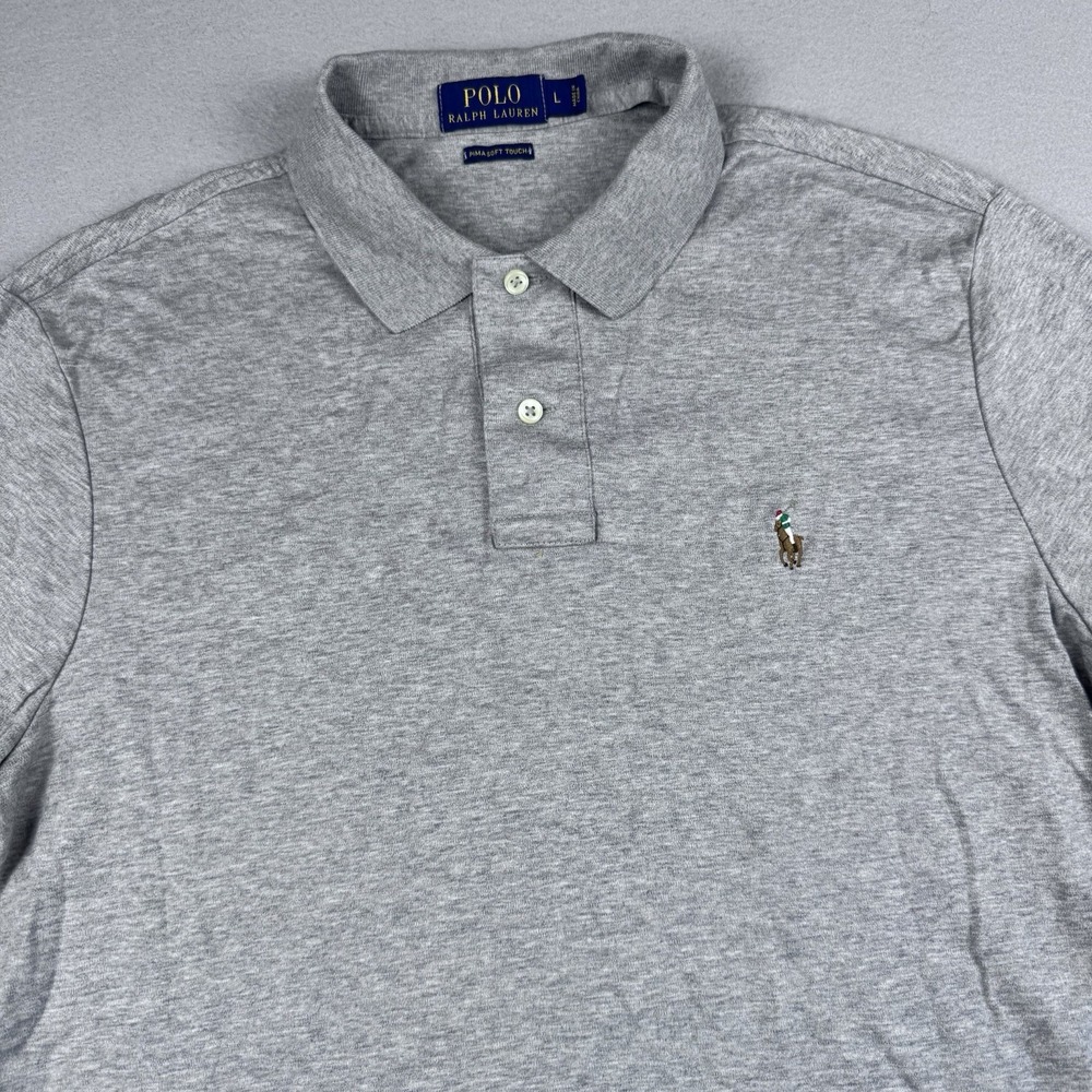 Polo Ralph Lauren Pima Soft Touch Polo Men L Gray SS Pony Golf Preppy Stretch